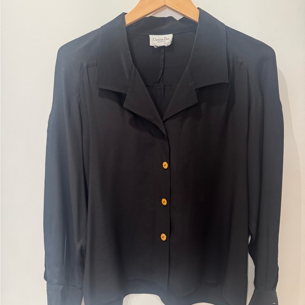 VINTAGE 1980s. Christian Dior Black Chemise. Elegant lines.
